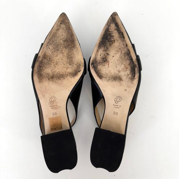 M. Gemi Woven Slingback Pointed Toe Kitten Heel Shoes Black Leather Size 36 - Picture 10 of 12